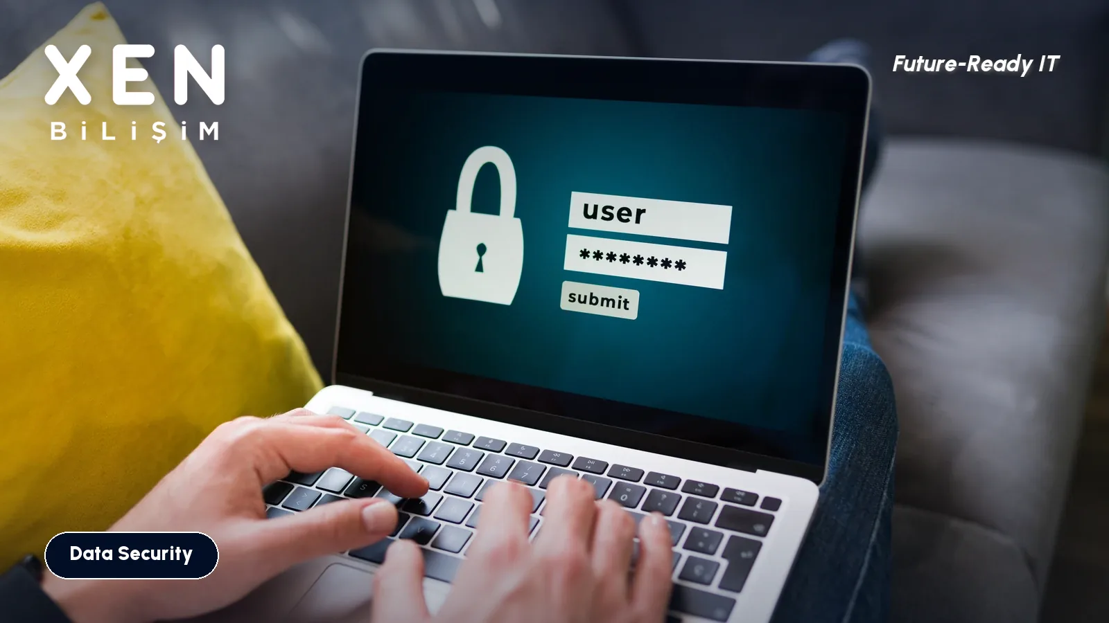 Login screen with username and password fields on a laptop — Xen Bilişim