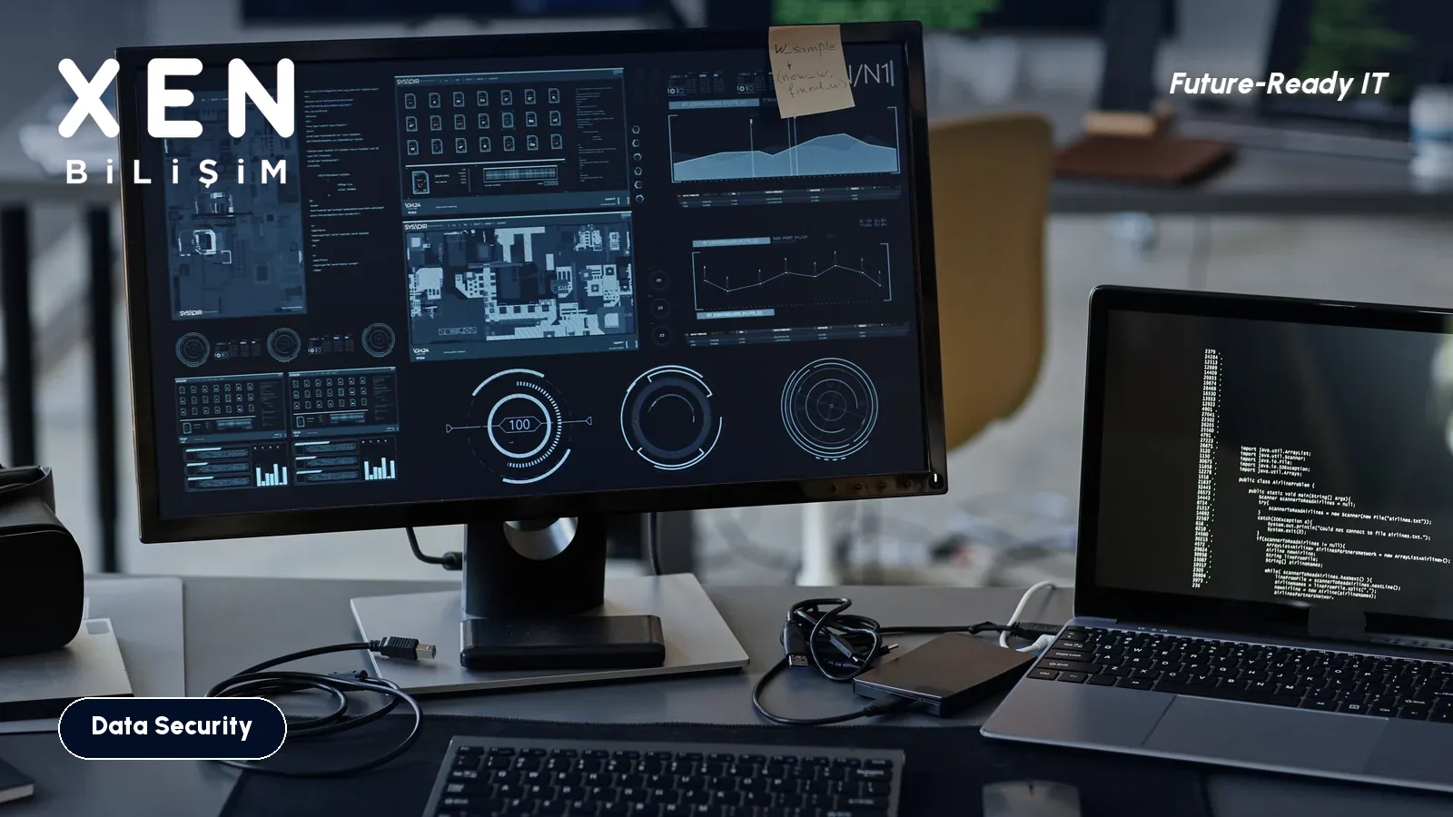 Network security monitoring screens and server room equipment — Xen Bilişim
